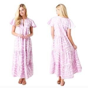 Oliphant Lavender and White Patterned Midi Dress